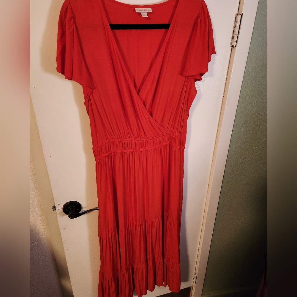 Like New- Knox Rose Orange Wrap Tiered Maxi Dress Size Large